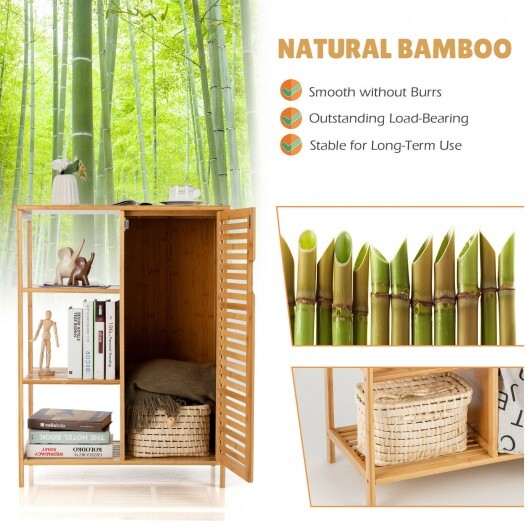 Bamboo Bathroom Storage Cabinet with Single Door-Natural - Color: Natural