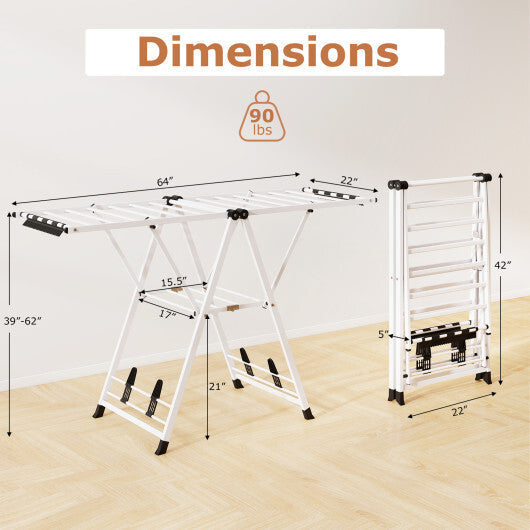 64 Inches Clothes Drying Rack with Height Adjustable Wings-Beige