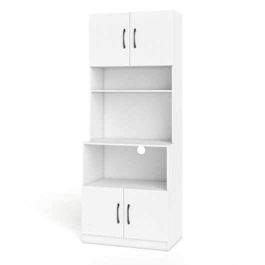 66 Inch Kitchen Pantry Cabinet with Charging Station and Adjustable Shelves for Dining Room-White