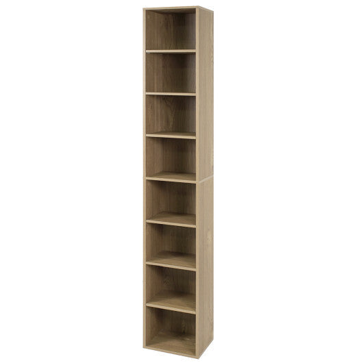 8-Tier Narrow Bookshelf with 4 Adjustable Shelves and Storage Cubes-Black
