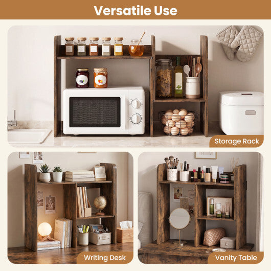 Expandable Desk Bookshelf with Open Cubes and Desktop Display Rack-Rustic Brown