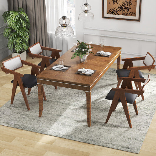 Mid Century Wooden Accent Chairs with Leathaire Seat Cushions Set of 2-Beige