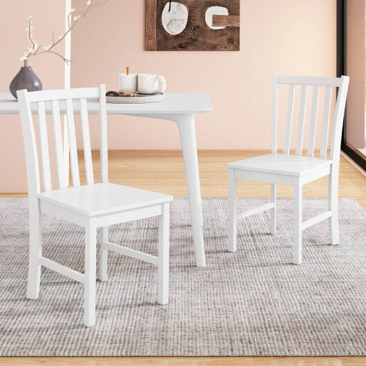 Rustic Dining Chairs Set of 2 Wooden Kitchen Chairs with Slat Tilt Backrest-White