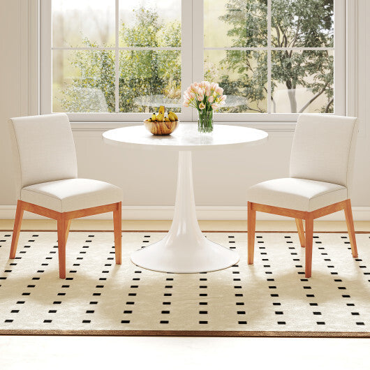 Upholstered Dining Chairs Set of 2 Kitchen Armless Side Chairs with Rubber Wood Legs-Beige