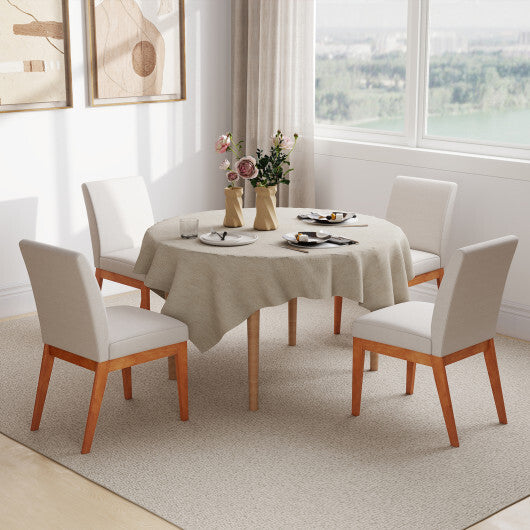 Upholstered Dining Chairs Set of 2 Kitchen Armless Side Chairs with Rubber Wood Legs-Beige
