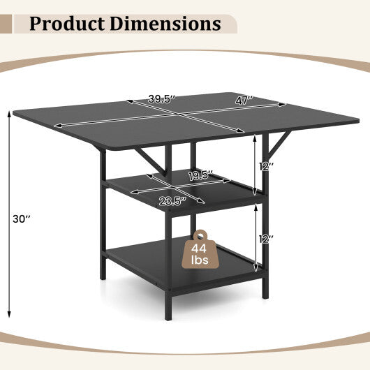 47 Inch Rectangular Dining Table with 2 Open Storage Shelves and Sturdy Metal Legs for 4-6-Rustic Brown