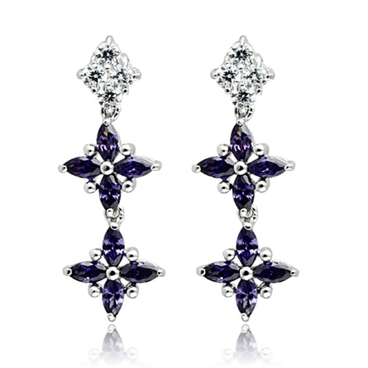 LO2324 - Rhodium Brass Jewelry Sets with AAA Grade CZ in Amethyst