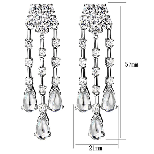 LO3076 - Rhodium Brass Jewelry Sets with AAA Grade CZ in Clear