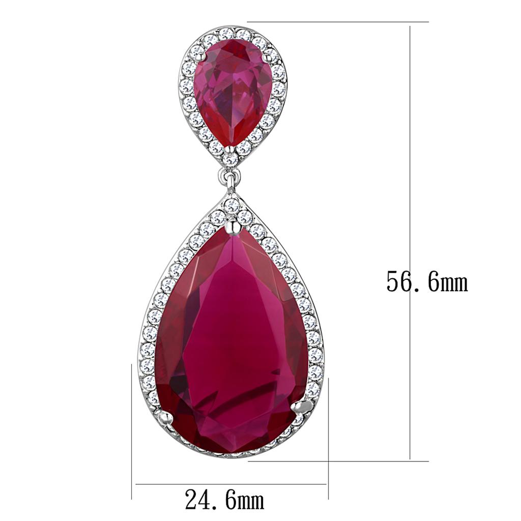 LO3296 - Rhodium Brass Earrings with AAA Grade CZ in Ruby