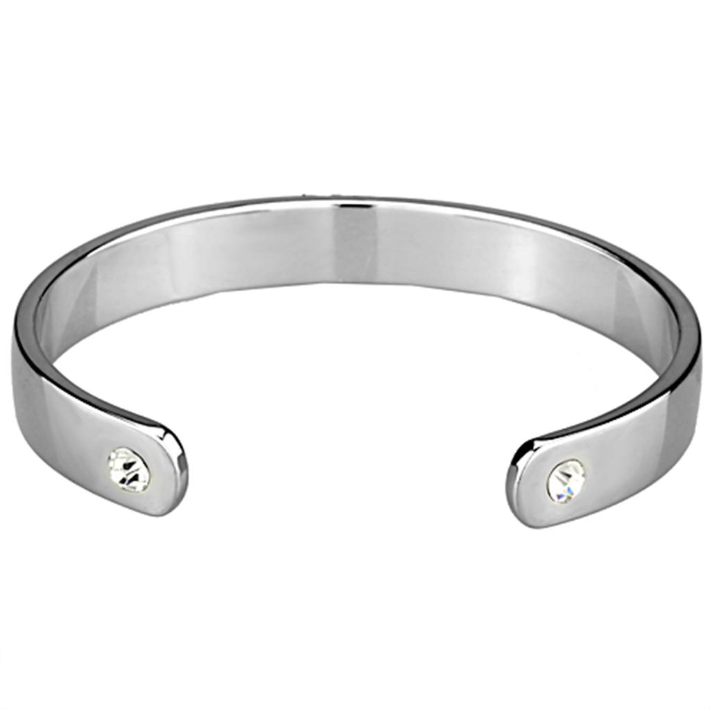LO3615 - Reverse Two-Tone White Metal Bangle with Top Grade Crystal in Clear