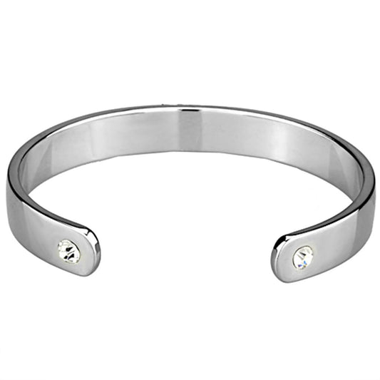 LO3615 - Reverse Two-Tone White Metal Bangle with Top Grade Crystal in Clear
