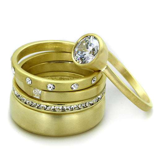 LO3645 - Gold & Brush Brass Ring with AAA Grade CZ in Clear