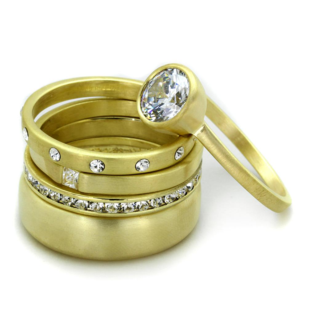 LO3645 - Gold & Brush Brass Ring with AAA Grade CZ in Clear