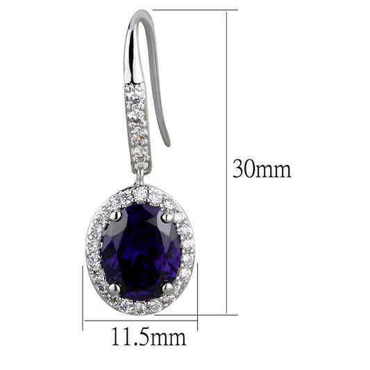 LO3771 - Rhodium Brass Earrings with AAA Grade CZ in Amethyst