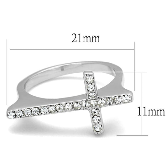 LO3976 - Rhodium Brass Ring with Top Grade Crystal in Clear