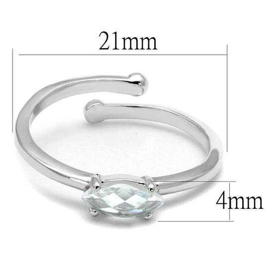LO4070 - Rhodium Brass Ring with AAA Grade CZ in Clear