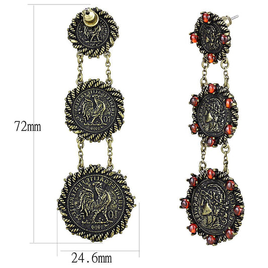 LO4196 - Antique Copper Brass Earrings with AAA Grade CZ in Garnet
