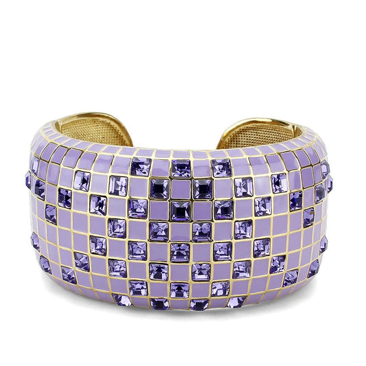LO4271 - Gold Brass Bangle with Top Grade Crystal in Tanzanite