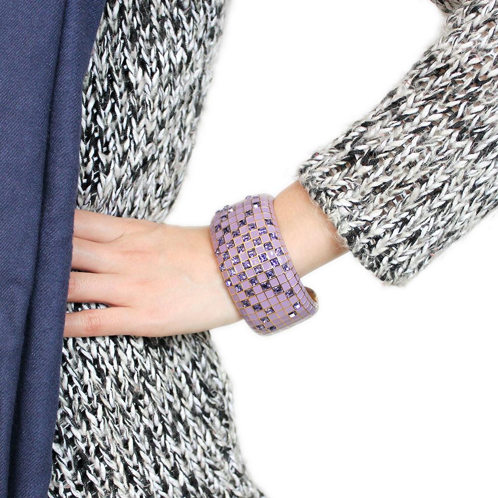LO4271 - Gold Brass Bangle with Top Grade Crystal in Tanzanite