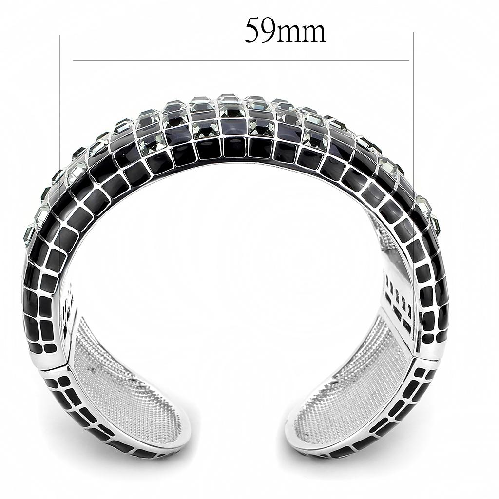 LO4272 - Rhodium Brass Bangle with Top Grade Crystal in Black Diamond