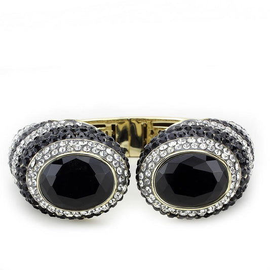 LO4274 - Gold Brass Bangle with Synthetic in Jet