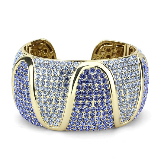 LO4276 - Gold Brass Bangle with Top Grade Crystal in Multi Color