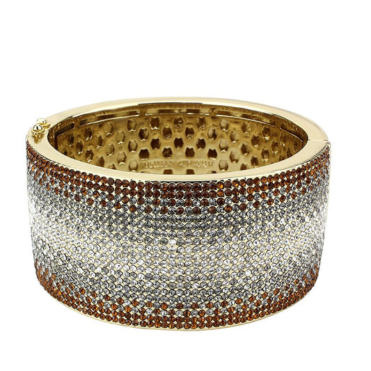 LO4280 - Gold Brass Bangle with Top Grade Crystal in Multi Color