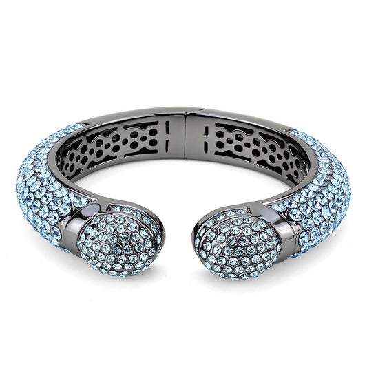 LO4289 - TIN Cobalt Black Brass Bangle with Top Grade Crystal in Sea Blue
