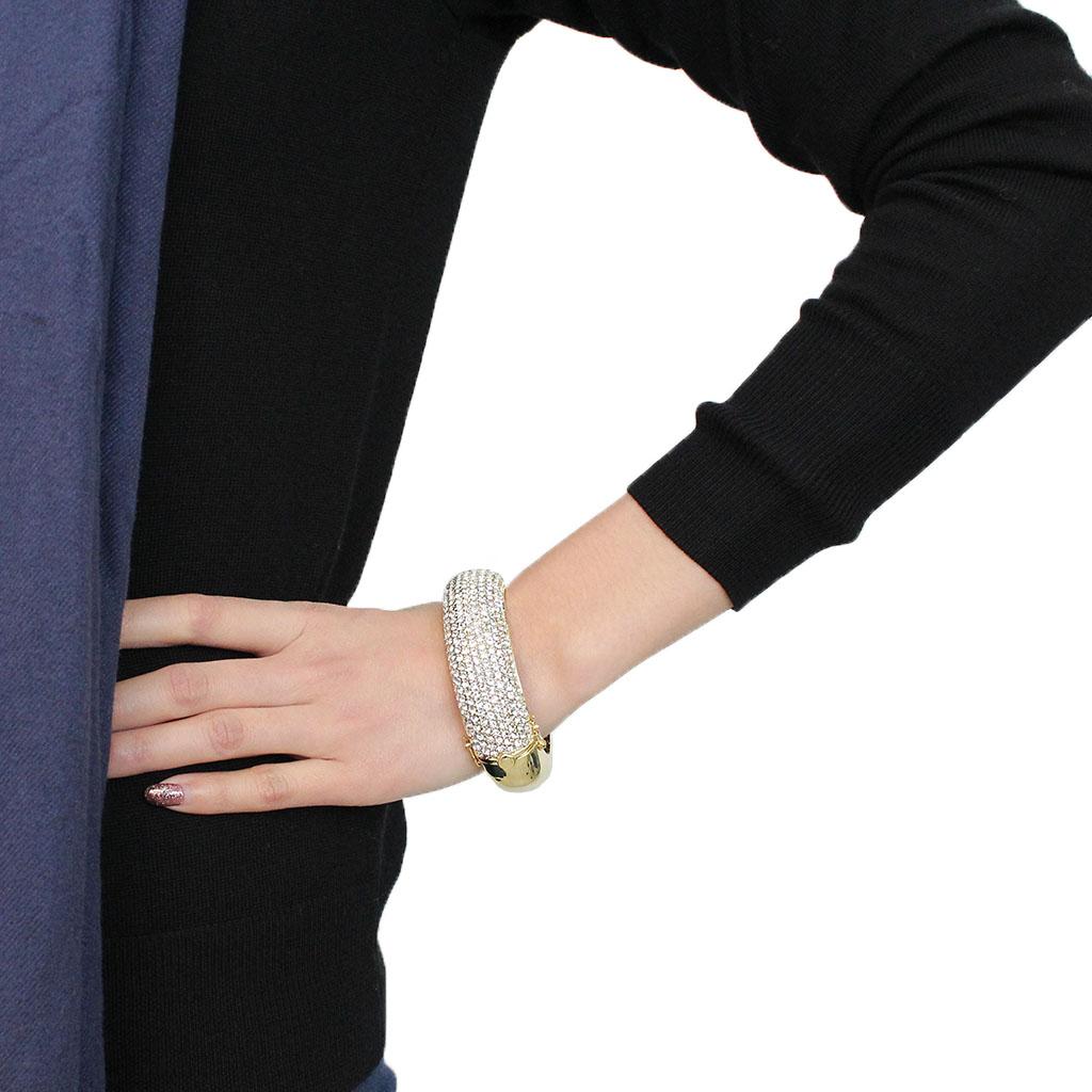 LO4301 - Flash Gold Brass Bangle with Top Grade Crystal in Clear