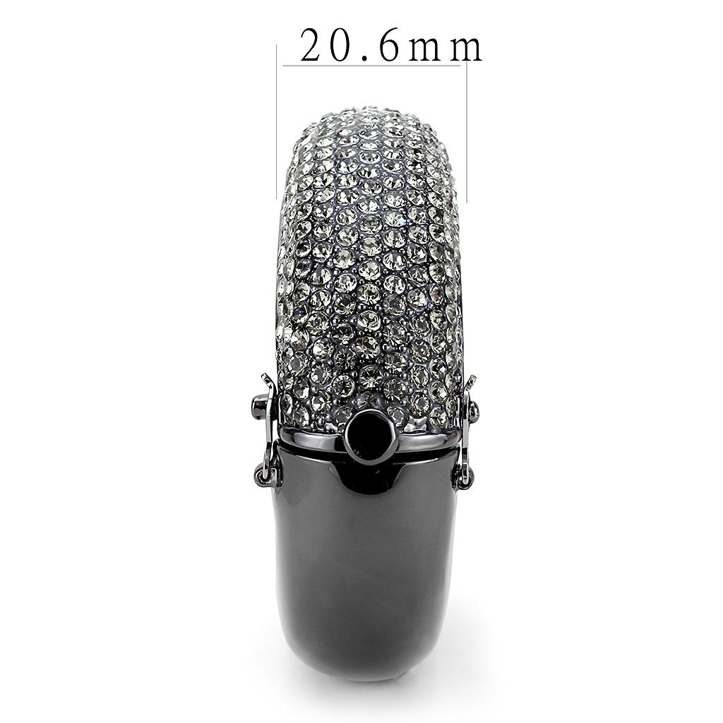 LO4304 - TIN Cobalt Black Brass Bangle with Top Grade Crystal in Black Diamond