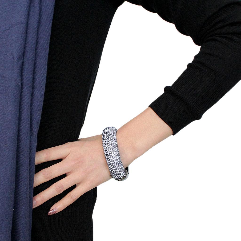 LO4307 - TIN Cobalt Black Brass Bangle with Top Grade Crystal in Aquamarine