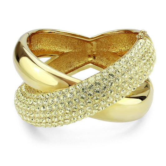 LO4321 - Gold Brass Bangle with Top Grade Crystal in Citrine Yellow