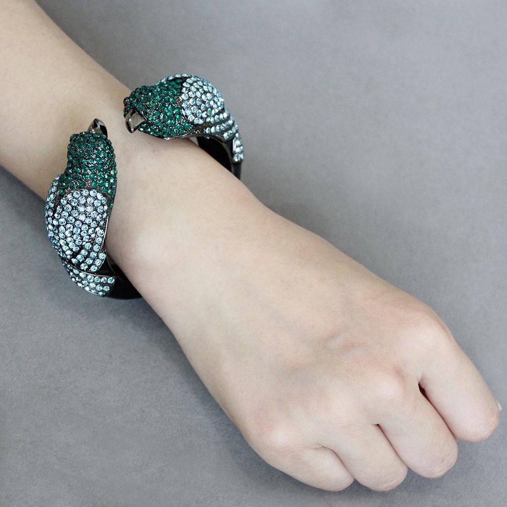 LO4332 - Ruthenium Brass Bangle with Top Grade Crystal in Multi Color