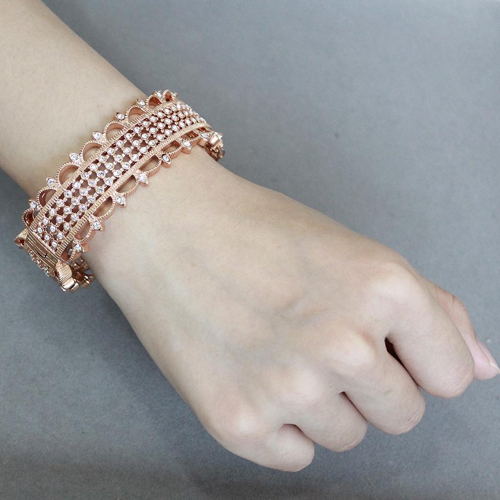 LO4344 - Rose Gold Brass Bangle with Top Grade Crystal in Clear