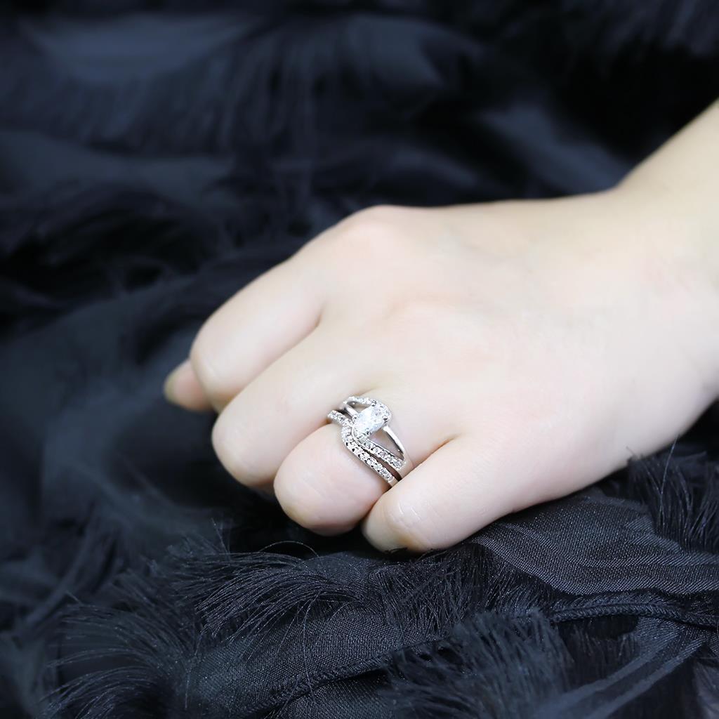 LO4712 - Rhodium Brass Ring with AAA Grade CZ in Clear
