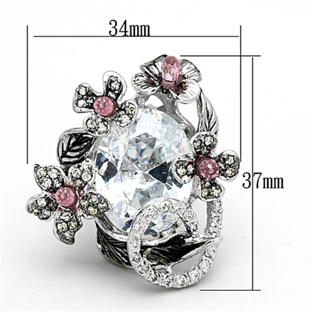 LOA877 - Rhodium + Ruthenium Brass Ring with AAA Grade CZ in Multi Color