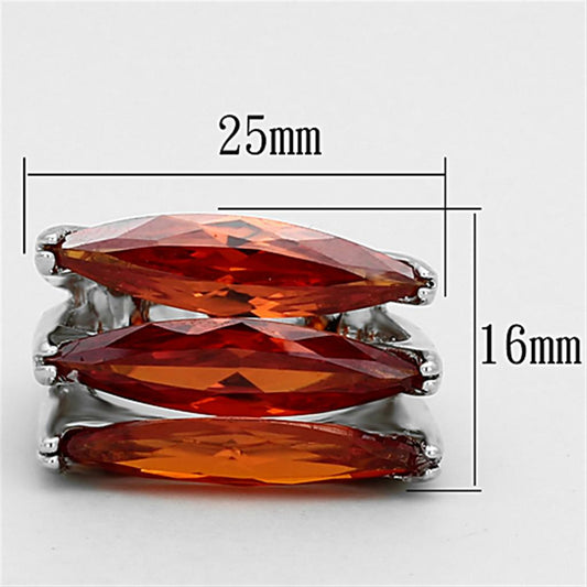 LOA917 - Rhodium Brass Ring with AAA Grade CZ in Orange