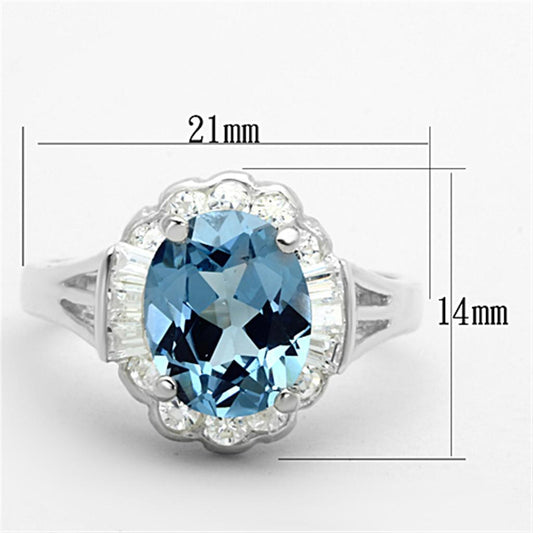 LOS658 - Silver 925 Sterling Silver Ring with Synthetic Spinel in Sea Blue