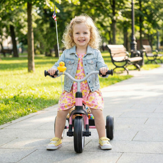 Glowing Wheels Toddler Tricycle Foldable Kids Trike with Basket and Duck Bell