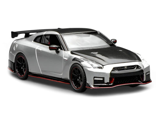 2022 Nissan GT-R Nismo (R35) RHD (Right Hand Drive) Ultimate Metal Silver Metallic with Carbon Hood and Top "Senior 64" Series 1/64 Diecast Model Car by MotorHelix