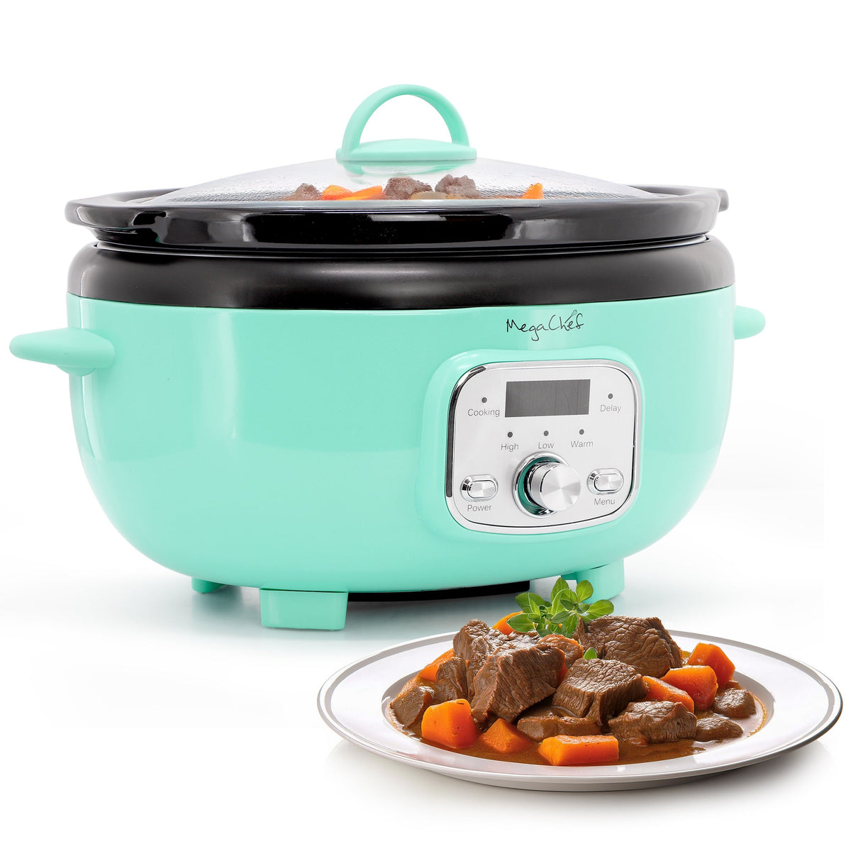 MegaChef 3.7 Quart Oval Electric Slow Cooker in Turquoise