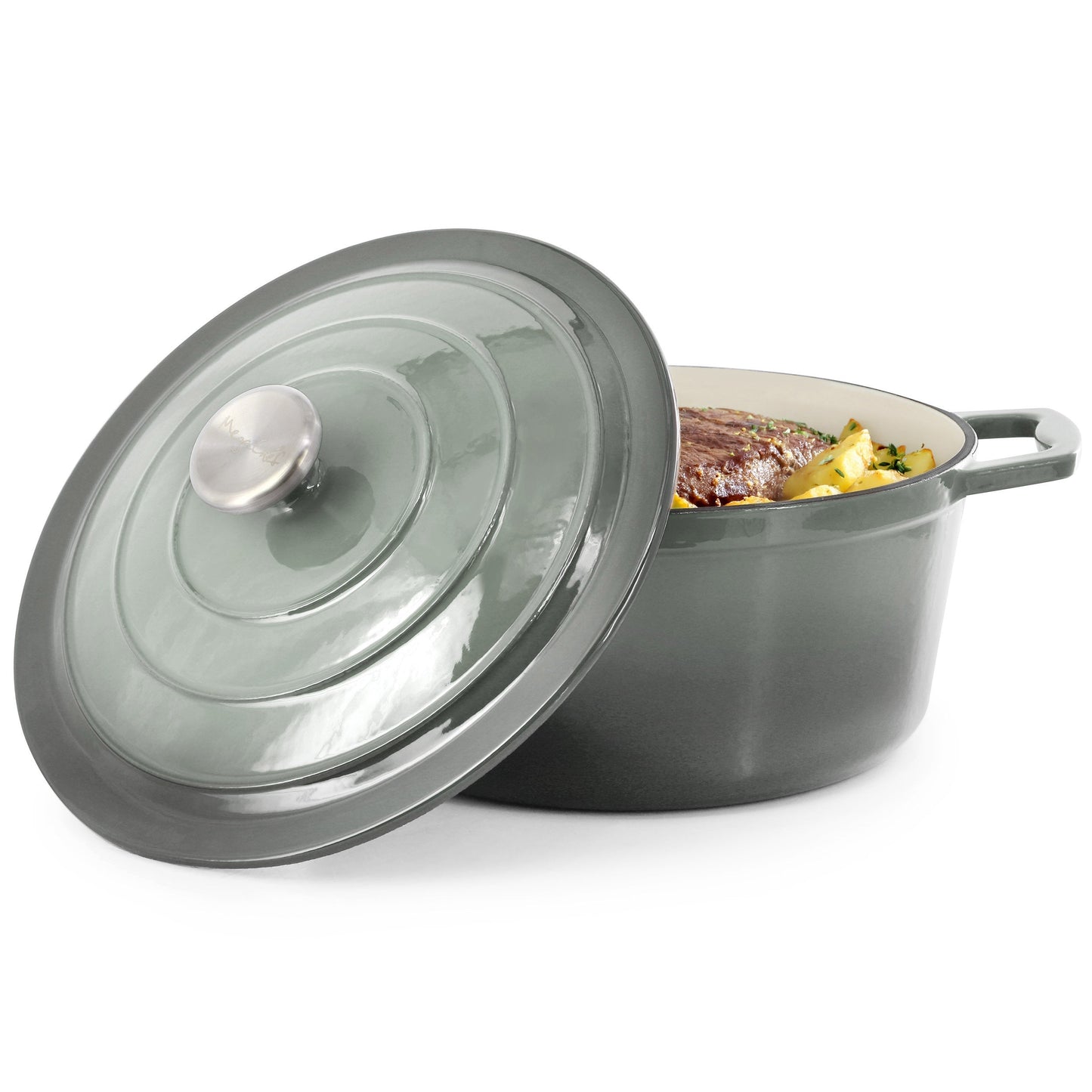 MegaChef 5 Quarts Round Enameled Cast Iron Casserole with Lid in Gradient Gray