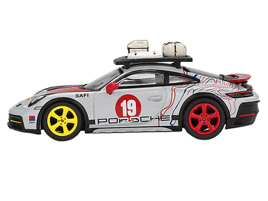 Porsche 911 Dakar #19 "Uncle Rally" Gray with Graphics and Roof Rack Limited Edition 1/64 Diecast Model Car by Mini GT