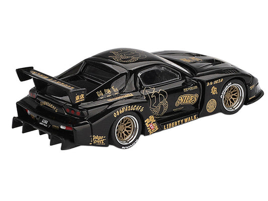 Mazda RX-7 LB-Super Silhouette "FD-NILES" Black with Gold Graphics Limited Edition 1/64 Diecast Model Car by Mini GT