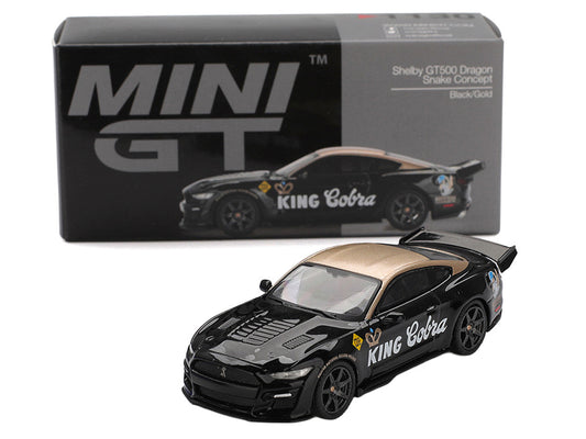 Shelby GT500 Dragon Snake Concept "King Cobra" Black with Gold Metallic Top Limited Edition 1/64 Diecast Model Car by Mini GT