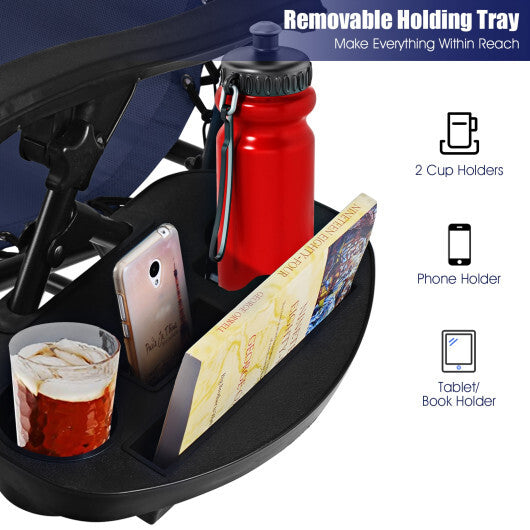 2 Pieces Folding Lounge Chair with Zero Gravity-Navy - Color: Navy