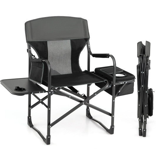 Folding Camping Directors Chair with Cooler Bag and Side Table-Blue
