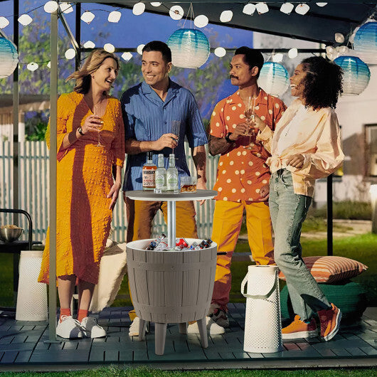 10 Gallon Cooler Bar Table Outdoor Coffee Table Ice Bucket with Telescopic Tabletop for Beer and Wine-Brown