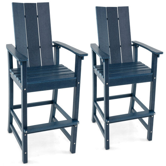 Tall Adirondack Chair Outdoor Bar Stool with Ergonomic Backrest for Backyard-Blue