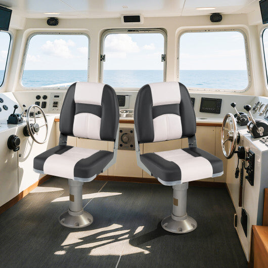 2-Pack Boat Seats with Thick Sponge Padding and Fixing Bolts-Gray